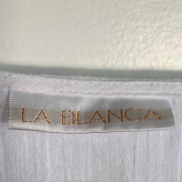 La Blanca White Lace Boho Tunic Blouse Beach Resort Cover Up Crochet Trim Size S - Picture 5 of 13